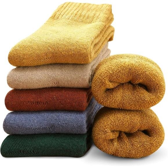 5 Pairs Wool Socks for Women, Size 5-10, Warm Hiking Cozy Thermal Crew - Picture 1 of 7